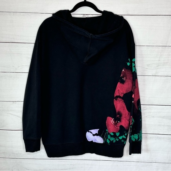 H&M Black Floral Hoodie With Zip Size L - Picture 2 of 6